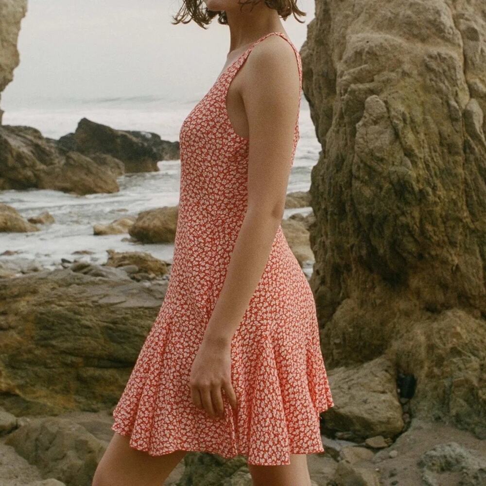 Doen Porto Floral Viscose Sleeveless A Line Mini Dress Orange Hillside Bloom - Picture 4 of 13